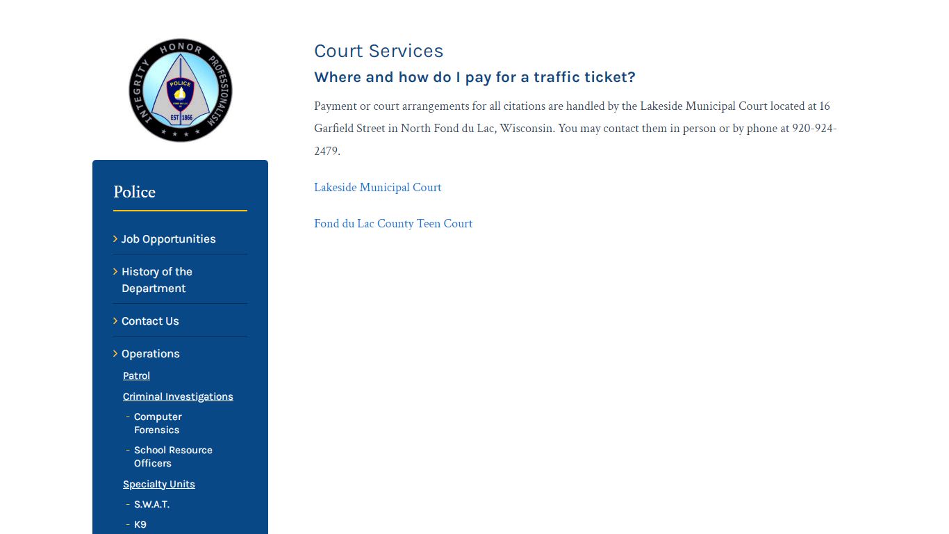 Court - Police - City of Fond du Lac - Fond du Lac, Wisconsin