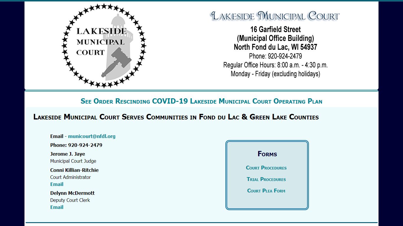 Lakeside Municipal Court - Village of North Fond du Lac, Fond du Lac ...